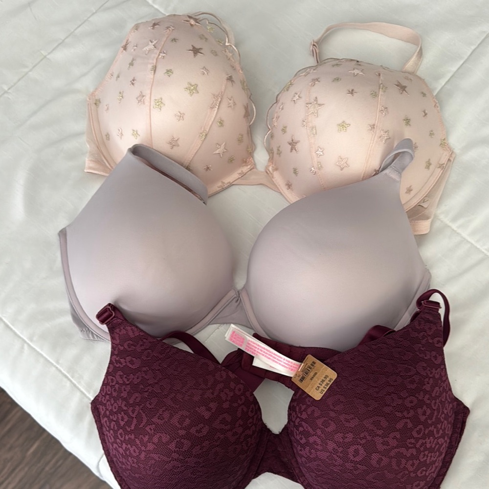 Elegant Women's Bra Set - Pink, Gray, and Burgundy